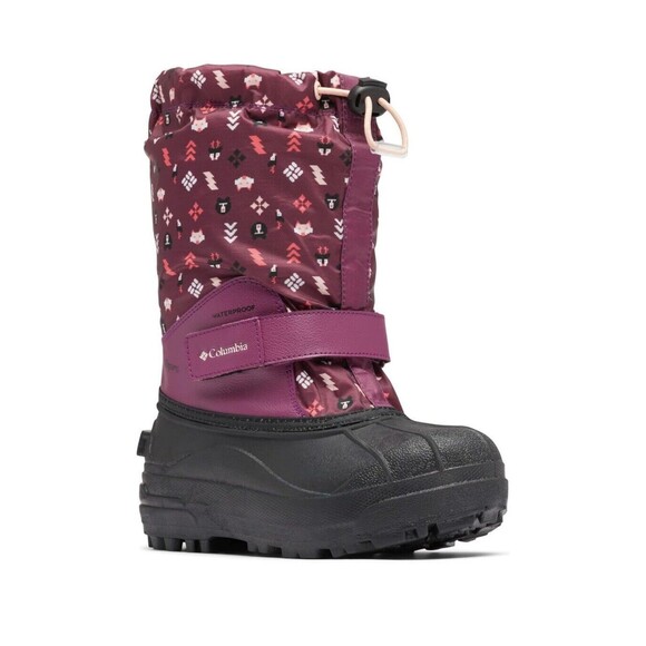 NEW Columbia Little Girls Size 8 Powderbug Snow Boot Maroon Forest Animal Print - Picture 1 of 10